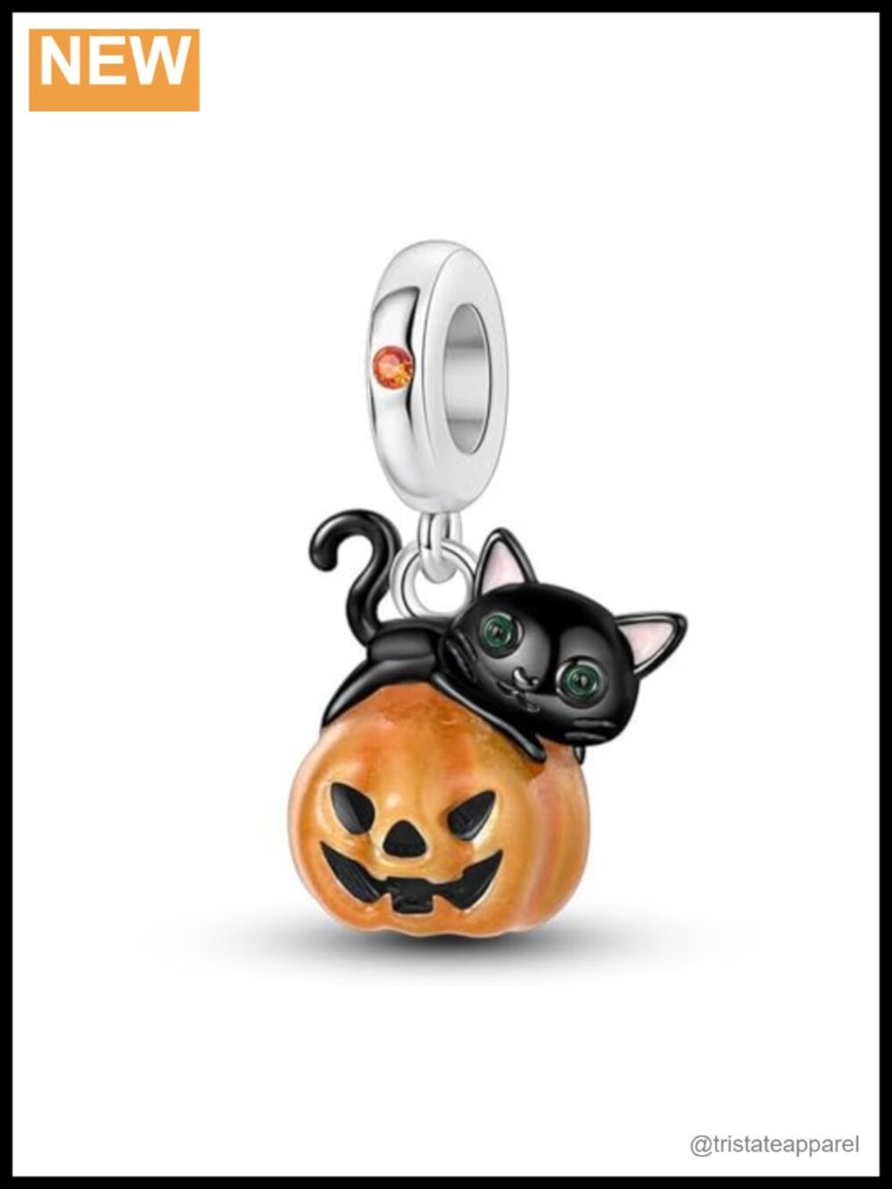 925 Sterling Silver Black Cat Pumpkin Charm for Bracelets & Necklaces